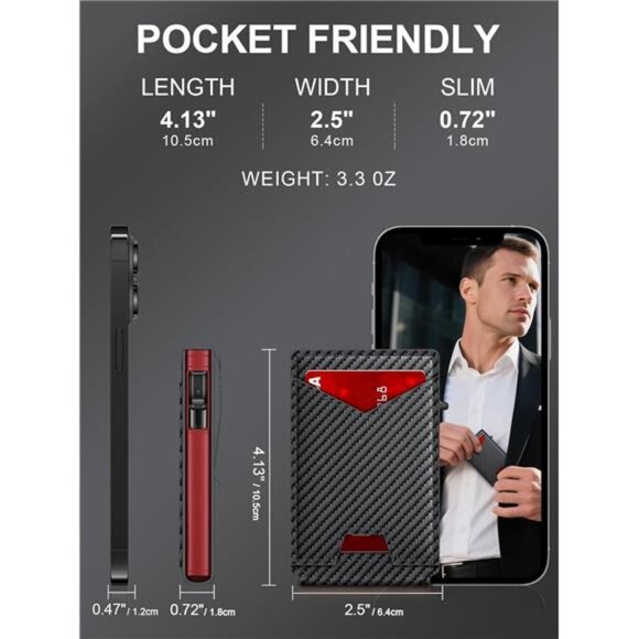 Wallet for Men RFID Wallet with Money Clip, Slim Pop Up Card Holder for 10-12 - Picture 6 of 8